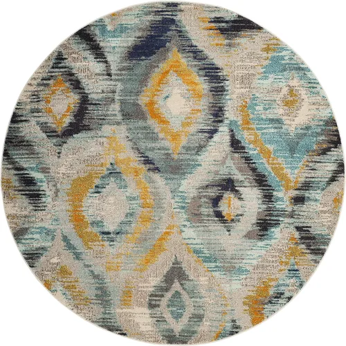 Vista 2 de SAFAVIEH Monaco Collection Accent Rug - 4' Round, Blue & Multi, Ogee Trellis Watercolor Distressed Design, Non-Shedding & Easy Care, Ideal for High