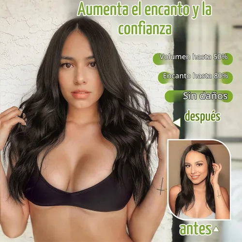 Vista 3 de KooKaStyle Extensiones de cabello de alambre invisible con diadema transparente, tamaño ajustable, 4 clips de seguridad, largo, ondulado, alambre