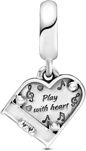 Vista 2 de PANDORA Corazón de piano de cola esmalte blanco y negro Metal