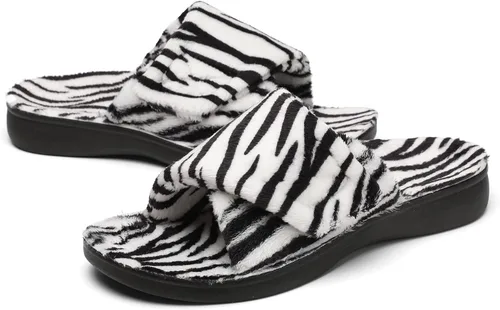 Vista 7 de SOLLBEAM - Pantuflas ortopédicas para mujer con soporte de arco para fascitis plantar, ajustables, con copa para el talón, acogedoras, para damas