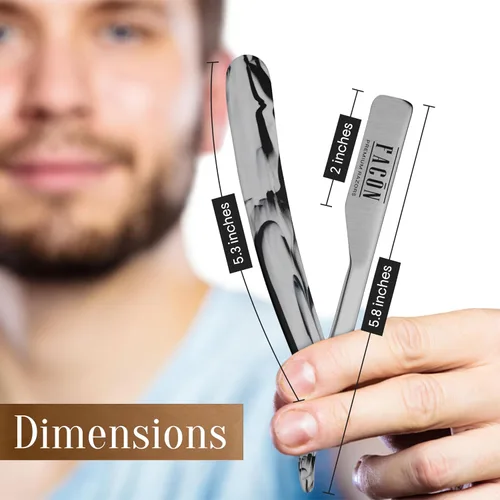 Vista 7 de Facón Navajas rectas para hombres - Kit de navaja de barbero profesional de borde recto con 100 cuchillas, afeitadora clásica de acero inoxidable