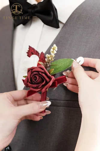 Vista 3 de TINGE TIME Boutonniere para hombres, boda, novio y padrino Boutonniere para ceremonia de boda, aniversario, cena formal y boda rústica de primavera