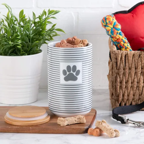 Vista 5 de Bone Dry Paw & Patch - Colección de mascotas de cerámica, recipiente para golosinas, 4 x 6.5, gris