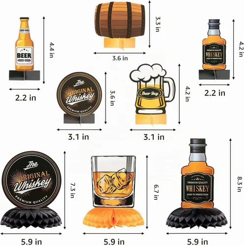 Vista 2 de ANGOLIO Centros de mesa de cerveza de whisky – 12 piezas de whisky de panal de abeja para hombres, centro de mesa de 40, 50, 60, fiesta