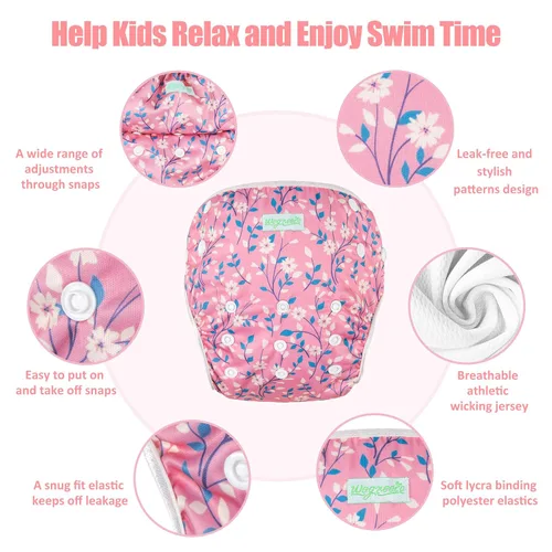 Vista 2 de wegreeco Baby & Toddler Snap One Size Adjustable Reusable Baby Swim Diaper (Chrysanthemum, Large, 3 Pack)