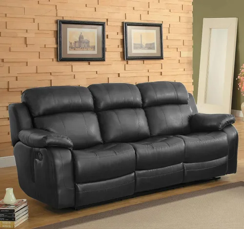 Vista 2 de Homelegance Sofá reclinable Marille con soporte para taza de consola central, cuero regenerado negro