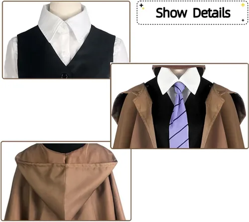 Vista 4 de Edogawa Ranpo - Conjunto completo de disfraz de anime con capa de detective para perros callejeros