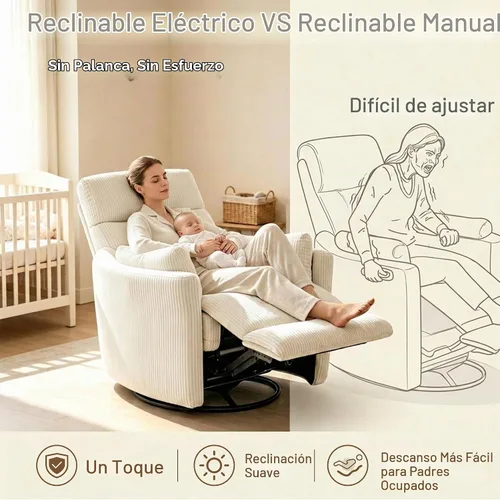 Vista 4 de Mecedora de gran tamaño con USB, 2 almohadas, color crema Blanco crema