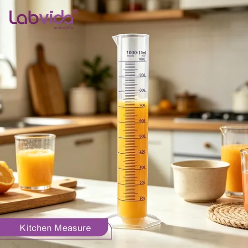 Vista 5 de Juego de cilindros de medición de plástico, 2 tamaños Vol.16.9 fl oz 33.8 fl oz, PP Material con graduación impresa azul, LVF004
