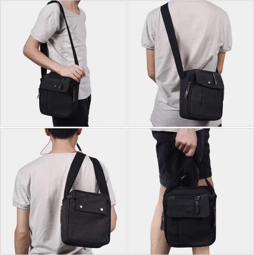 Vista 6 de Canvas Small Messenger for Men Women, Mini Crossbody Shoulder Chest Travel Bag, Multi-pocket Purse