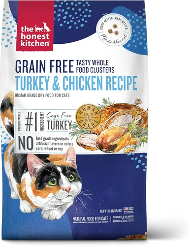 Vista 17 de The Honest Kitchen Clusters de comida para gatos de grado humano de comida entera sin granos de pollo seco, bolsa de prueba de 1 libra