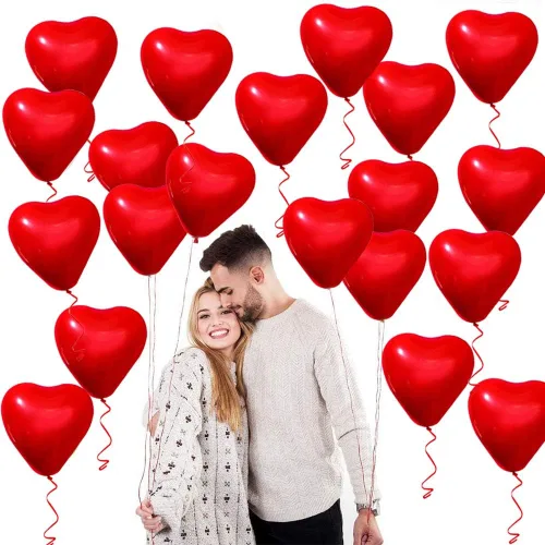 Vista 5 de 50 globos de corazón de amor de 10 pulgadas, globos de corazón de látex rojo para el día de San Valentín, boda, aniversario, compromiso, cumpleaños