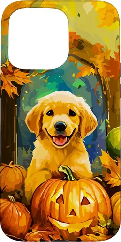 Vista 31 de Cute Golden Retriever Fall Pumpkin Autumn Leaves Halloween Case for iPhone 16