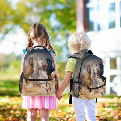 Vista 2 de ALAZA Mochilas de caballos para niñas y niños, mochila de caballos para niños, mochila escolar para libros de 3, 4 y 5 grado, mochila para portátil