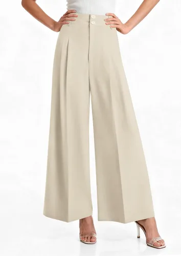 Vista 2 de PRETTYGARDEN Pantalones de vestir de pierna ancha de cintura alta para Beige