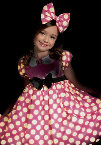 Vista 2 de Vestido Rosa de Lunares que Brilla en la Oscuridad para Niñas Minnie Mouse Multicolor