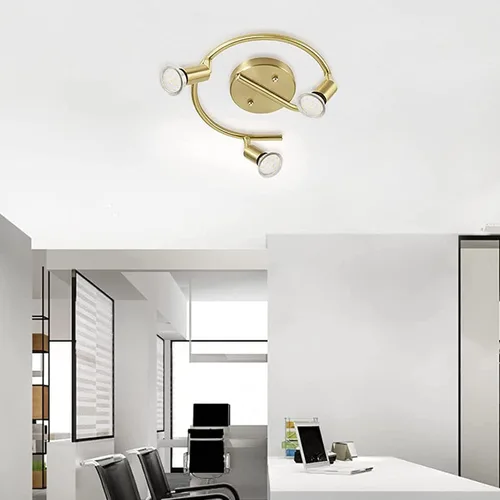Vista 7 de Accesorios de iluminación LED para riel, kit de 3 luces redondas de techo, cabezales de luz giratorios flexibles, foco de 3 vías con acabado dorado