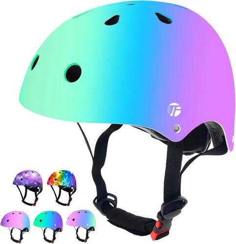 Vista 13 de Casco de bicicleta ajustable con gradiente de color para niños pequeños de 3-5-8-14+ años, niñas y niños. Casco para monopatín y bicicleta