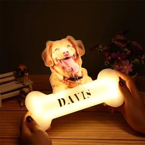Vista 2 de Luz nocturna acrílica personalizada con foto de mascota, lámpara acrílica personalizada con nombre de perro, lámpara de hueso de foto de perro