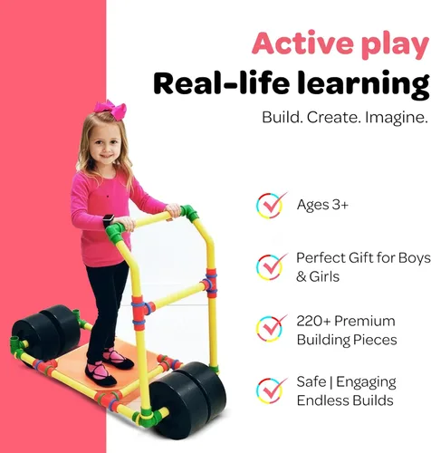 Vista 2 de Tubelox Juego de juguetes de construcción STEM de lujo y bolsa de almacenamiento Kit de construcción de tamaño real de 220 piezas para niños