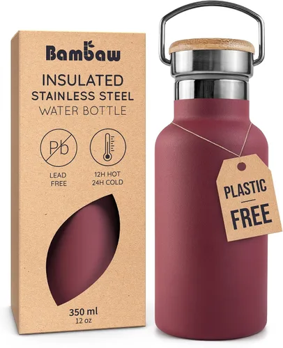Vista 38 de Bambaw Botella de agua de acero inoxidable de 12 onzas, azul Egeo, 350 ml, de doble pared aislada, a prueba de fugas, apta para lavavajillas, sin