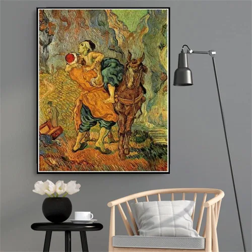 Vista 2 de Pintura por números para kits de adultos The Good Samaritan After Delacroix Pintura por Vincent Van Gogh DIY Pintura al óleo por números Kits