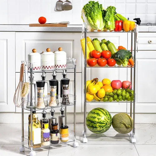 Vista 6 de Holibanna Carrito de almacenamiento delgado con ruedas de 3 niveles, estantería móvil, organizador de baño, blanco, transparente, para cocina, baño