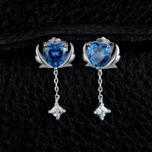Vista 3 de JewelryPalace Love Heart - Aretes colgantes de circonita cúbica de color zafiro de 3 quilates para mujer, alas de ángel de plata de ley 925, aretes
