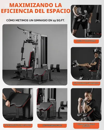 Vista 5 de Mikolo Gimnasio en casa, estación de entrenamiento con pila de pesas de 150 libras, equipo multifuncional de gimnasio en casa, equipo de ejercicio