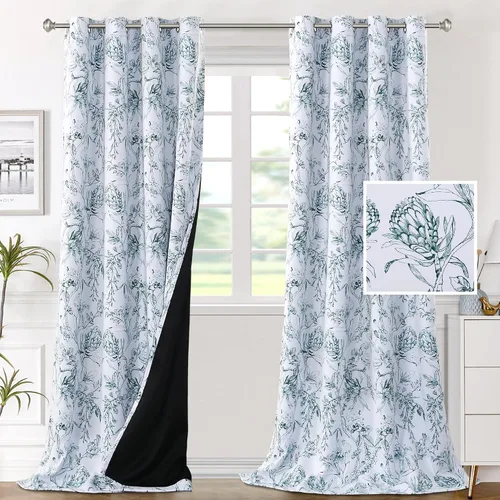 Vista 21 de H.VERSAILTEX - Cortinas 100% blackout con estampado floral de cattleyas, 45 pulgadas de largo, juego de 2 paneles térmicos con forro negro, a prueba