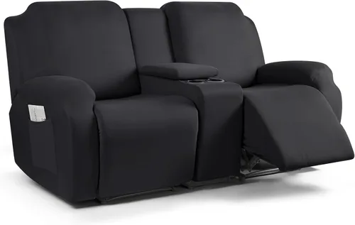 Vista 29 de TAOCOCO Sofá reclinable con funda de consola central, 4 piezas de tela de poliéster elástica, protector de muebles suave y lavable