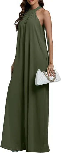 Vista 3 de LYANER Enterizo de pantalones largos de gasa sin mangas con cuello halter para mujer