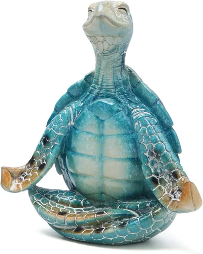 Vista 2 de Hodao Figura de tortuga de yoga, meditación, escultura de tortuga marina para decoración del hogar del océano costero, regalo zen relajante