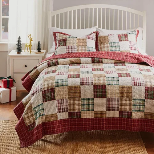 Vista 2 de Greenland Home Oxford - Juego de edredón 100% algodón, 2 piezas, tamaño individual/XL, color rojo