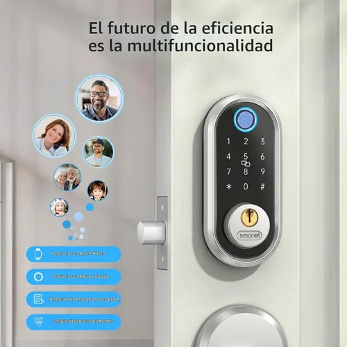 Vista 6 de Cerradura de seguridad inteligente, cerrojo electrónico de huellas dactilares SMONET con teclado, entrada sin llave Bluetooth, teclado digital