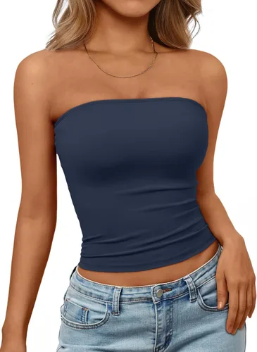 Vista 22 de Trendy Queen Top corto bandeau sin tirantes para mujer Blanco