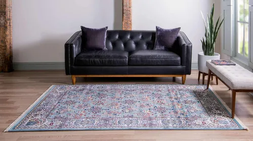 Vista 3 de Unique Loom Narenj Collection - Alfombra clásica de diseño repetido con textura tradicional, rectangular, 3 x 5 pies y 1 pulgada, azul/beige