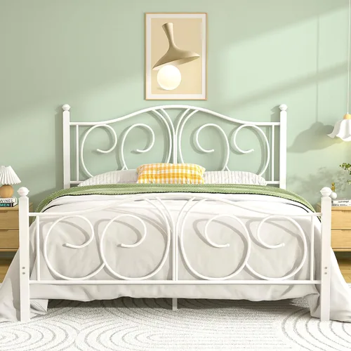 Vista 17 de VECELO - Marco de cama con dosel doble, cabecera vintage con voluta, color negro mate Twin canopy bed frame, Scrollwork metal headboard, Sturdy