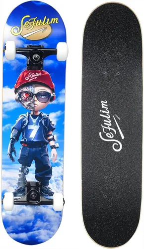 Vista 10 de 31 x 8 Inch Complete Skateboard 7 Layer Canadian Maple Double Kick Deck Concave Cruiser Trick Skateboard for Boys Girls Teens Adults Beginner