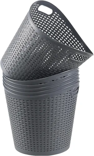 Vista 4 de Paquete de 6 cestas de plástico para ropa sucia de 30 L, cesta de almacenamiento de plástico grande, color gris Large Ventilated Plastic Storage