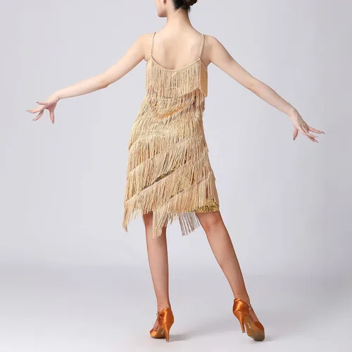 Vista 5 de Vestido de lentejuelas de los años 20 con flecos y borlas para mujer, sexy, Gatsby, cóctel, vintage, tango, salón de baile, fiesta de los años 20