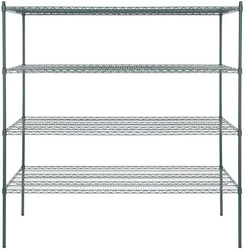Vista 208 de Kit de 4 estantes de epoxi verde NSF de 21 x 72 pulgadas con postes de 86 pulgadas, estantería de almacenamiento resistente, kit de estantería