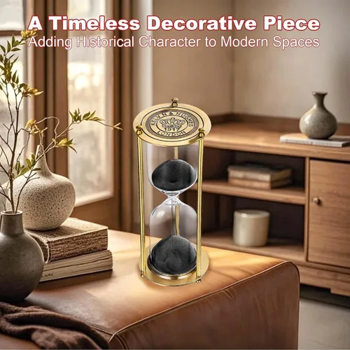 Vista 8 de Reloj de arena con temporizador de arena de 15 minutos, reloj de arena negra de latón vintage, reloj de arena pequeño de metal de 15 minutos, reloj