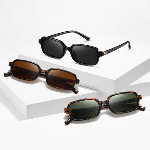 Vista 6 de MASDUN Lentes de sol rectangulares estrechos polarizados para mujeres y hombres, lentes de sol retro Y2k de los años 90 (paquete de 3)