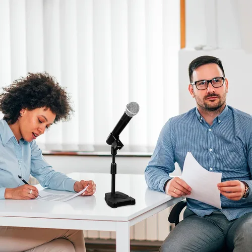 Vista 8 de Adjustable Desk Microphone Stand with Base Table Mic Rack for Office Meetings Recording with Shock Mount Holder and Spring Mic Clip Stable Plastic