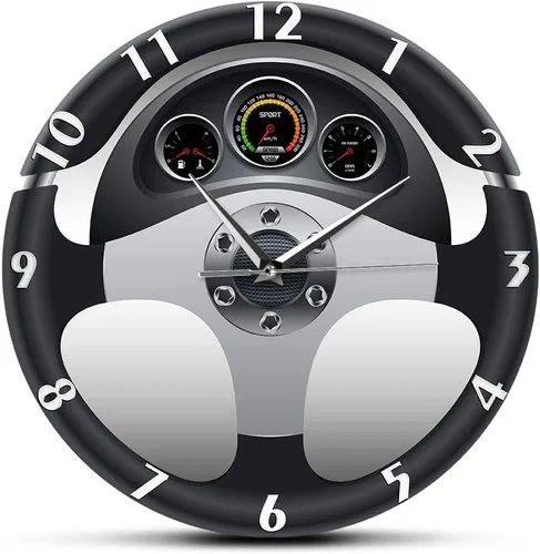Vista 11 de The Geeky Days Reloj de pared de cuarzo silencioso con volante y tablero de instrumentos deportivo, diseño de automóvil, decoración del hogar