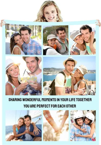 Vista 8 de Manta de fotos personalizada con collage de texto, imagen, regalo de cumpleaños de boda para adultos, bebés, niños, niñas, niños, papá, mamá, 1 Foto