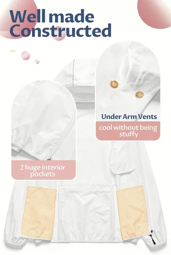 Vista 3 de CREATMO US Chaqueta impermeable plegable para mujer, chaqueta de ciclismo reflectante con capucha desmontable