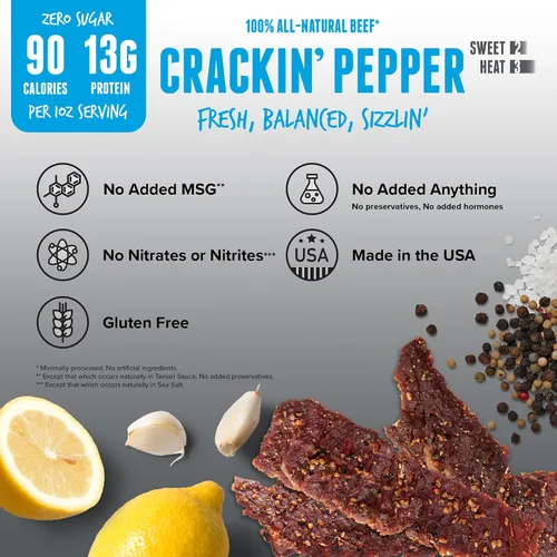 Vista 7 de Baja Beef Jerky - Cecina de res 100% natural, cetogénica, sin gluten, cecina artesanal baja en calorías, 0.46 oz de proteína por porción, sin