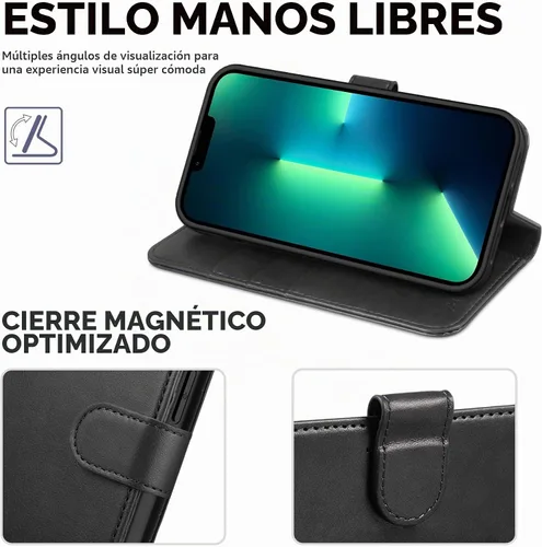 Vista 4 de TUCCH Funda tipo cartera para iPhone 13 Pro (6.1") 2021, 3 tarjeteros Negro
